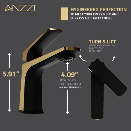 Anzzi 1-Handle Bathroom Faucet in Matte Black and Brushed Gold L-AZ903MB-BG